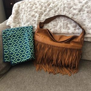 orYANY Leather Camel Fringe Bag